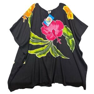 Makai Beach Hawaii Poncho Womens One Size Floral Kaftan Rayon Cover Up